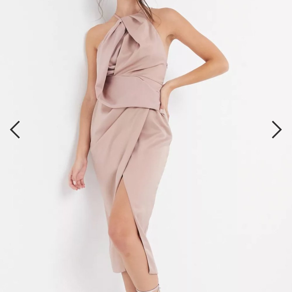 ASOS DESIGN satin halter neck midi dress